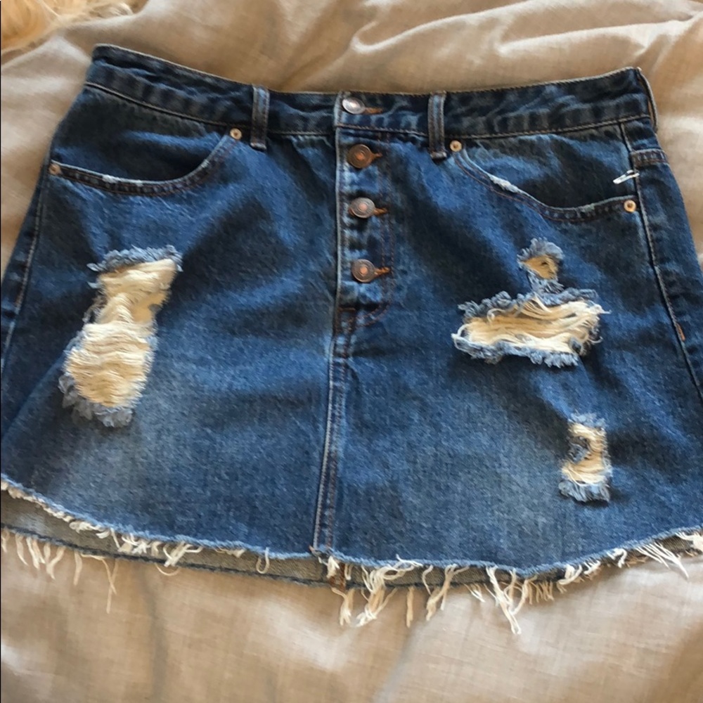dark button up jean skirt